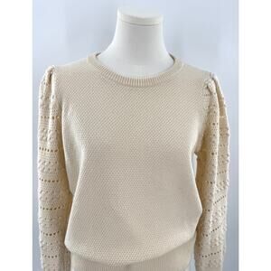 Madewell Cream Cotton Wool Lace Crochet Sweater Beige Knit Grannycore Small S